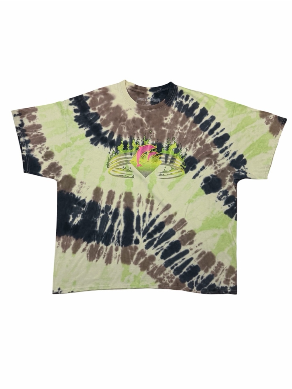 Pink Dolphin Tie-Dye Dolphin Graphic Tee - Pink, Green, Brown, Black Unisex XL